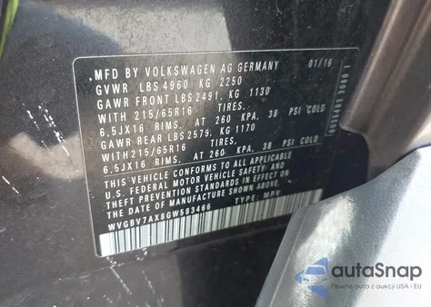 2016 Volkswagen Tiguan S from USA, damaged, VIN WVGBV7AX8GW583466